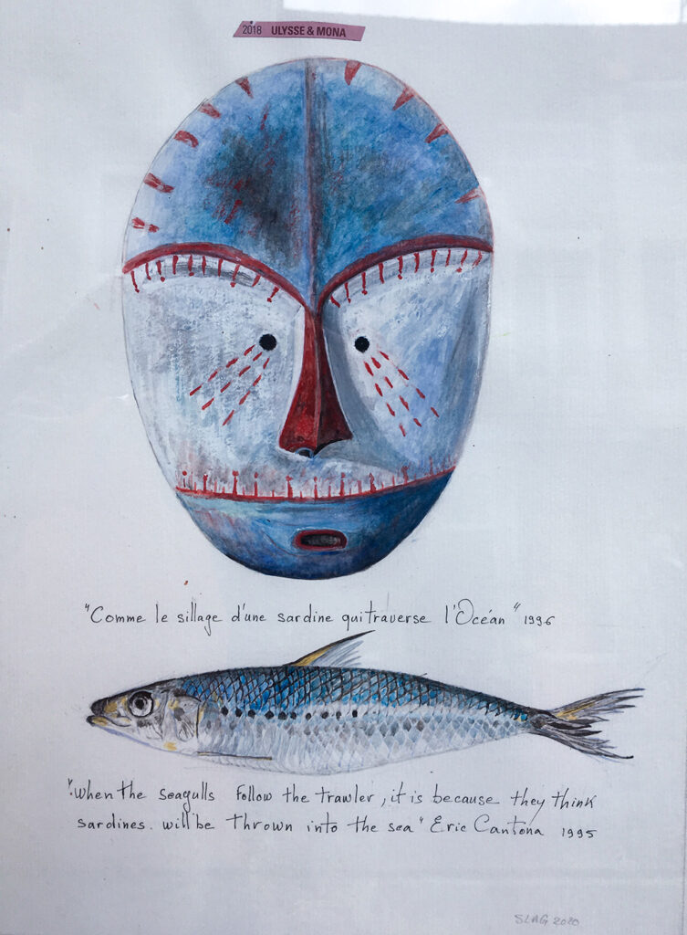 dessin d'un masque et d'un poisson